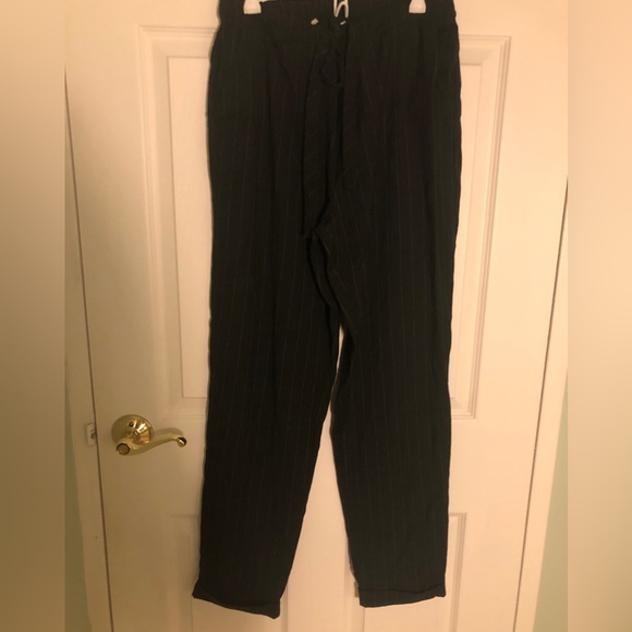 Mango Casual Black with Grey Stripe Pants with Elastic Tie Waist - Picture 1 of 4